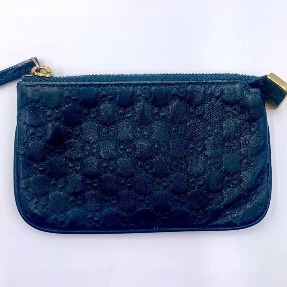 Auth GUCCI Navy Guccisima Zip Coin Purse Key Chain Excellent Preloved Pouch